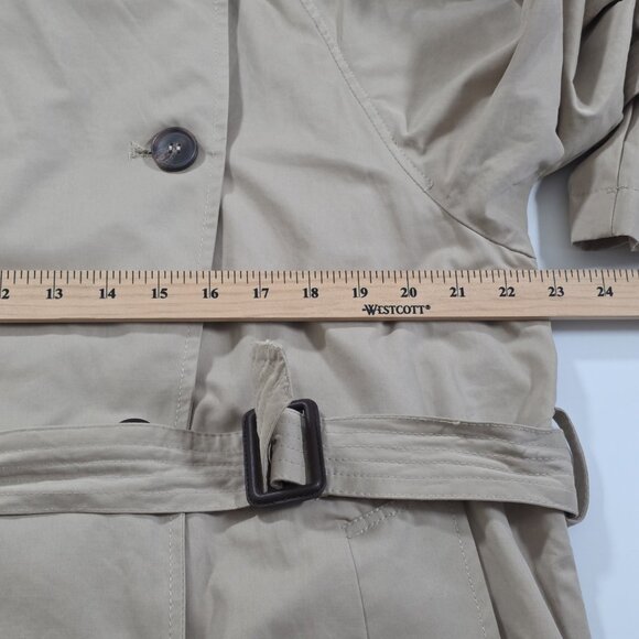 Zara Trench Coat Womens M Beige Belted Long Pockets Buttons Lightweight Preppy - Picture 5 of 16